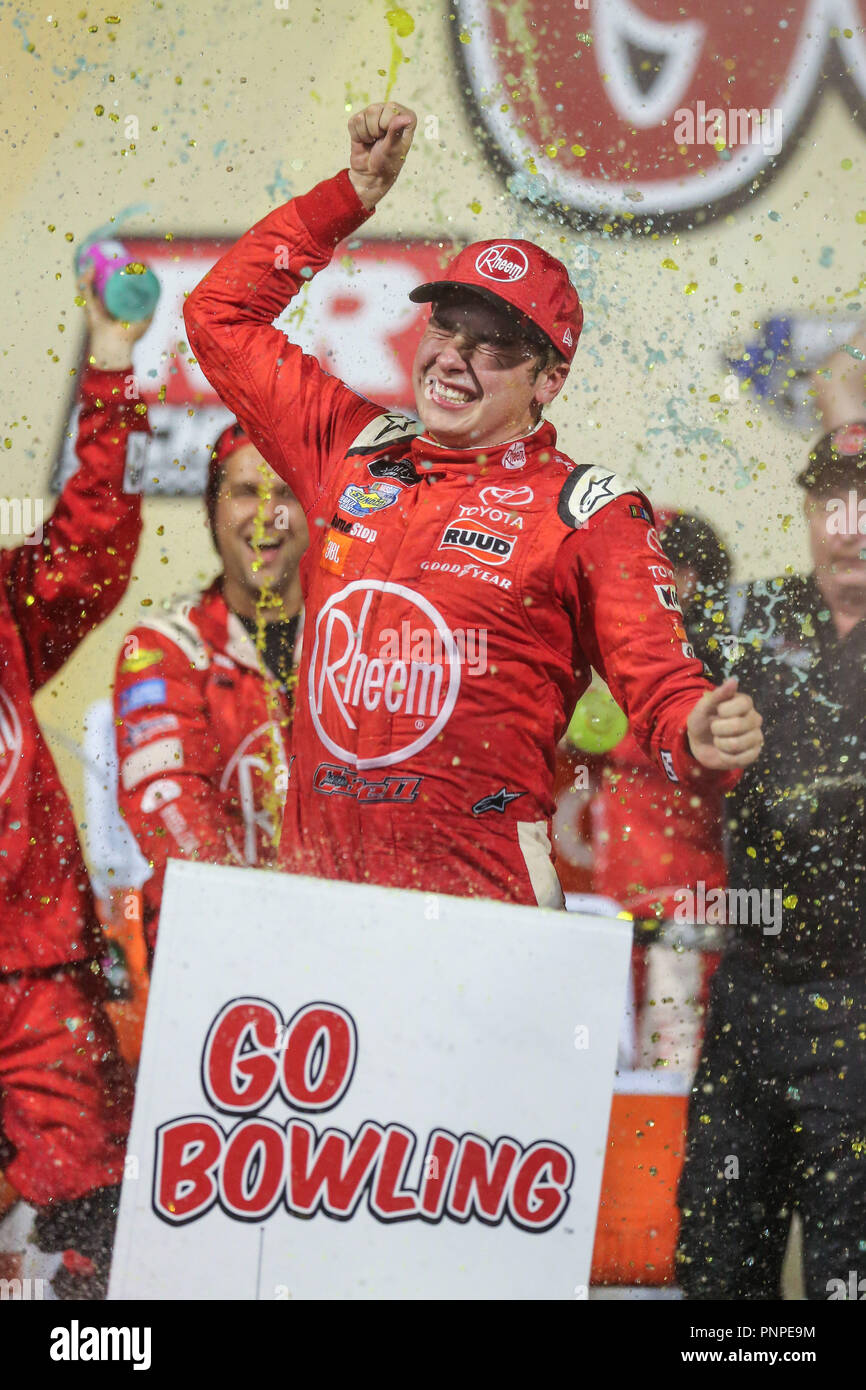 Richmond, VA, USA. 21st Sep, 2018. NASCAR Xfinity Series driver Christopher Bell (20) wins the GoBowling 250 in Richmond, VA. Jonathan Huff/CSM/Alamy Live News Stock Photo