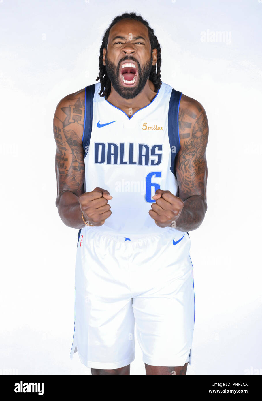 Texas, USA. Sept 21, 2018: Dallas Mavericks center DeAndre Jordan #6 poses  during the Dallas Mavericks
