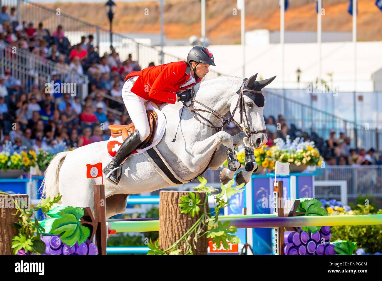 North Carolina, USA. 21st Sept 2018. Martin Fuchs riding Clooney. SUI. FEI World Team & Individual Jumping Championships. Showjumping. Second Competition. Round 2. Day 10. World Equestrian Games. WEG 2018 Tryon. North Carolina. USA. 21/09/2018. Credit: Sport In Pictures/Alamy Live News Stock Photo