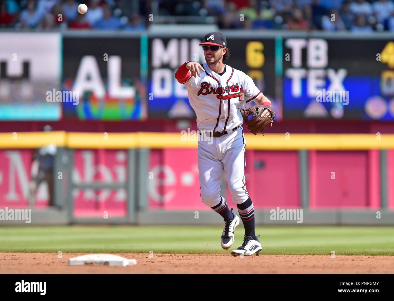 News Photo : Dansby Swanson of the Atlanta Braves watches the