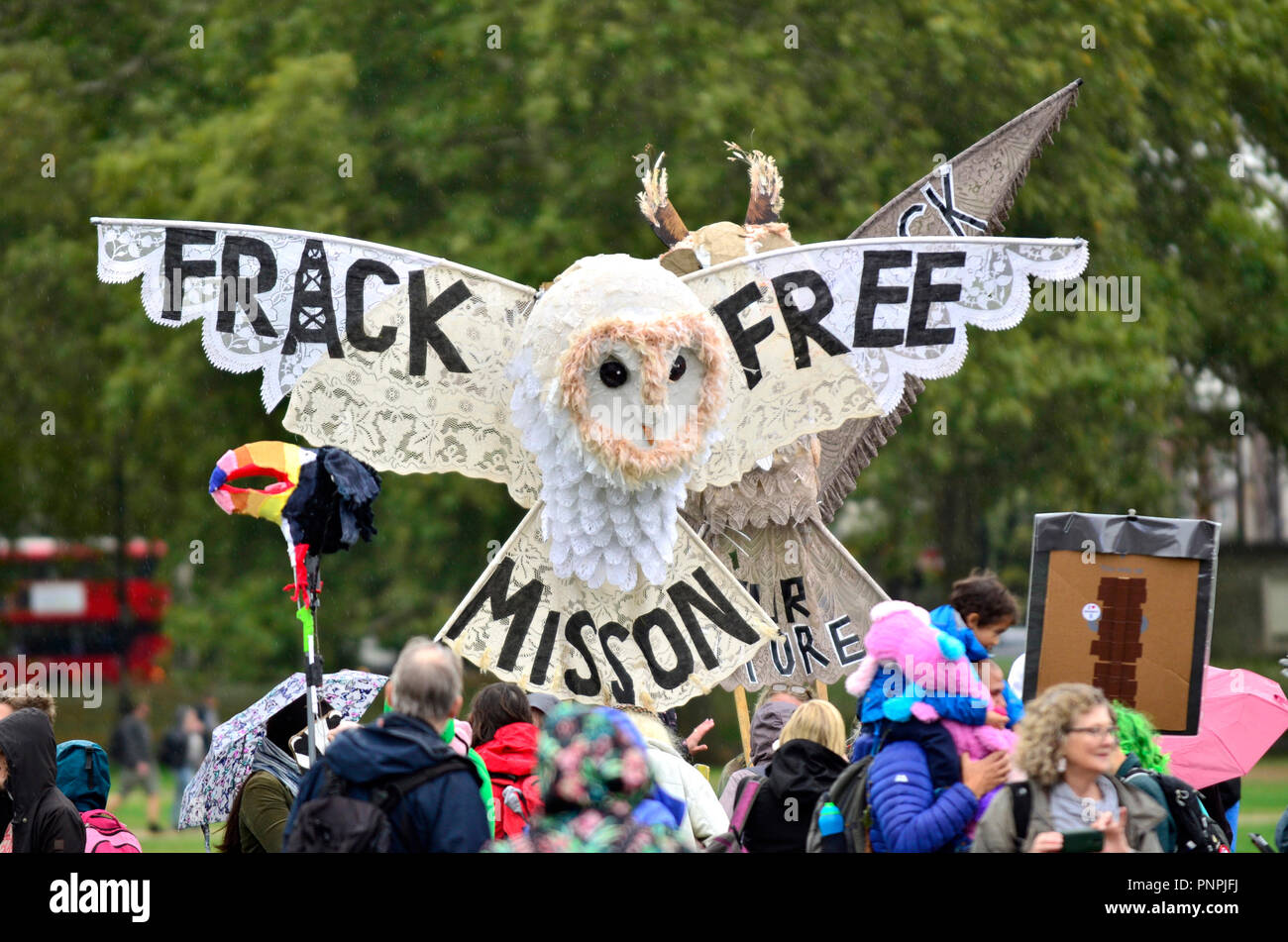 London, UK. 22nd Sept 2018.  Despite the constant rain, huge crowds gather to walk in Hyde Park to hear speakers and music on the stage before setting off for an hour-long walk around central London to highlight the local wildlife and the plight of nature in general. Credit: PjrFoto/Alamy Live News Stock Photo