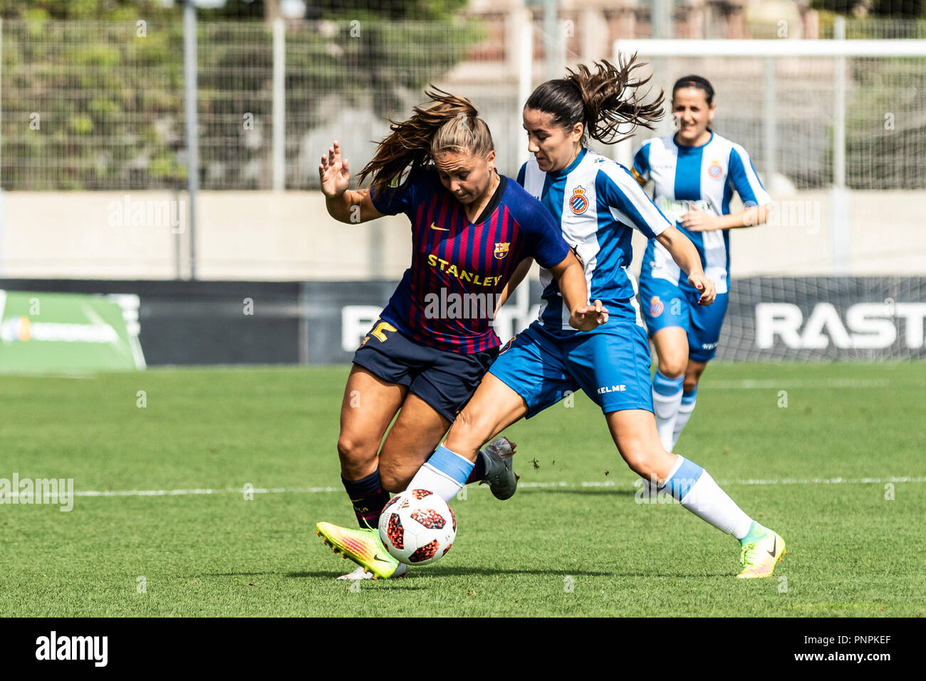 Lieke Martens, of FC Barcelona during the Liga Iberdrola womens football  match between RCD Espanyol and FC Barcelona on September 22, 2018 at Ciutat  Esportiva Dani Jarque stadium in Barcelona, Spain. 22nd