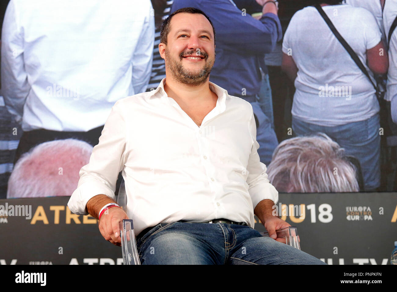 Roma, Italy. 22nd September 2018. Matteo Salvini Roma 22/09/2018. Atreju  2018. Ospite il ministro dell'Interno. Rome September 22nd 2018. The  Italian minister of Internal Affairs appears as a guest at Atreju 2018.