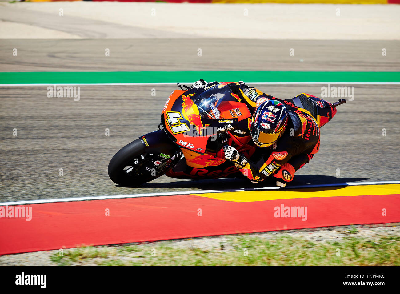 22nd September 2018, Ciudad del Motor de Aragon, Alcaniz, Spain; Motorcycling MotoGP of Aragon, Qualification; Brad Binder of the Red Bull KTM Ajo Moto2 Team rounds the bend during the qualifying Stock Photo
