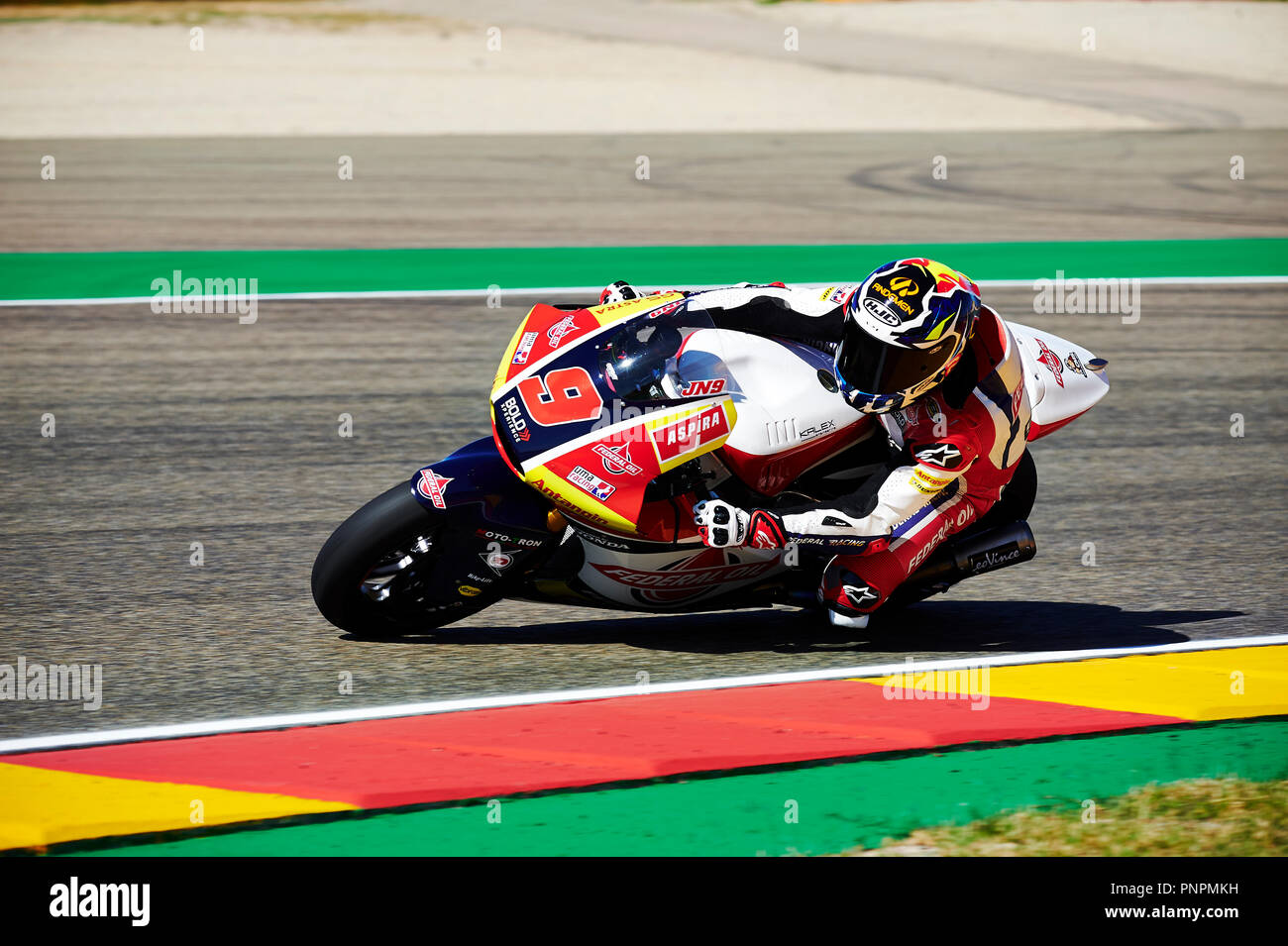 22nd September 2018, Ciudad del Motor de Aragon, Alcaniz, Spain; Motorcycling MotoGP of Aragon, Qualification; Jorge Navarro of the Federal Oil Gresini Moto2 Team rounds the bend during the qualifying Stock Photo