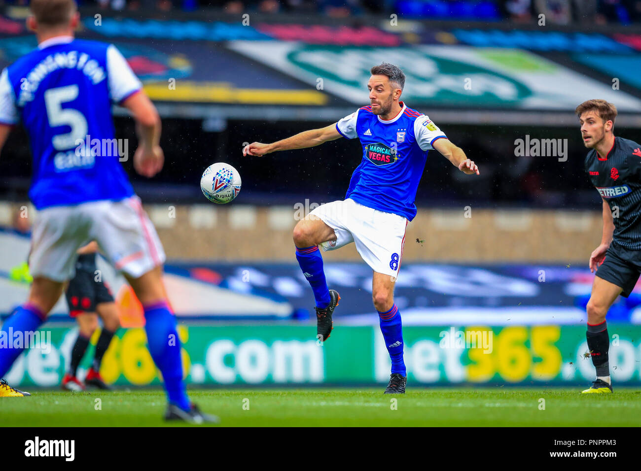 Portman Road, Ipswich, England; 22nd September 2018,  Sky Bet Championship Ipswich Town v Bolton Wonderers ; Cole Skuse (08) of Ipswich controls the ball.    Credit: Georgie Kerr/News Images    EDITORIAL USE ONLY No use with unauthorised audio, video, data, fixture lists, club/league logos or 'live' services. Online in-match use limited to 45 images, no video emulation. No use in betting, games or single club/league/player publications and all English Football League images are subject to DataCo Licence Credit: News Images /Alamy Live News Stock Photo