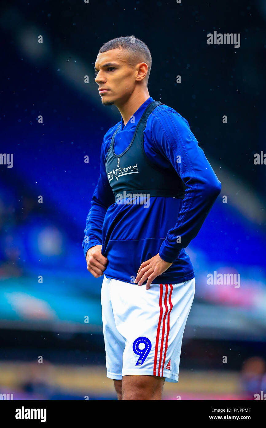 Portman Road, Ipswich, England; 22nd September 2018,  Sky Bet Championship Ipswich Town v Bolton Wonderers ; Kayden Jackson (09) of Ipswich warms up.    Credit: Georgie Kerr/News Images    EDITORIAL USE ONLY No use with unauthorised audio, video, data, fixture lists, club/league logos or 'live' services. Online in-match use limited to 45 images, no video emulation. No use in betting, games or single club/league/player publications and all English Football League images are subject to DataCo Licence Credit: News Images /Alamy Live News Stock Photo