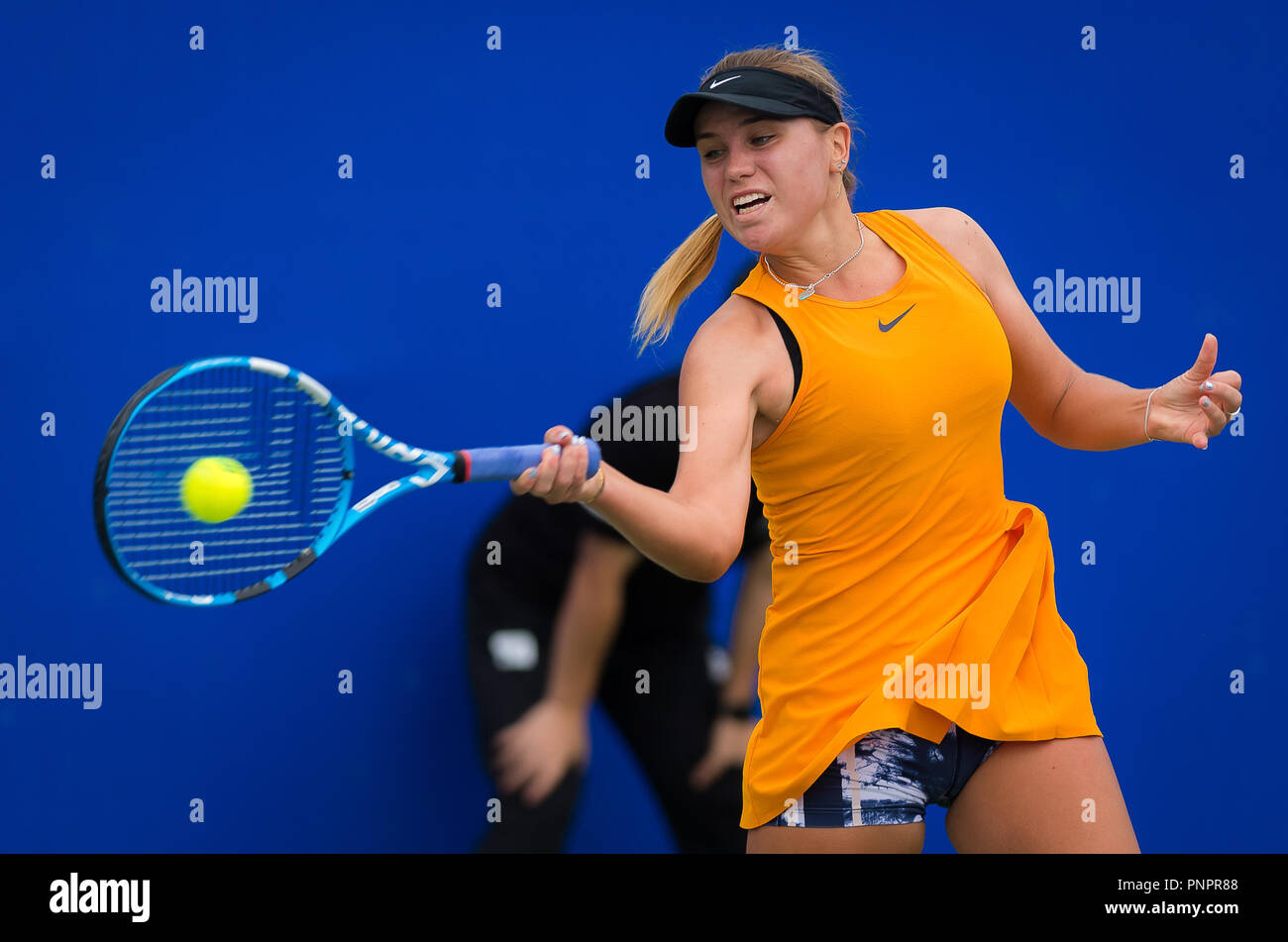 September 22, 2018 - Sofia Kenin of the United States in action during the  second qualification round