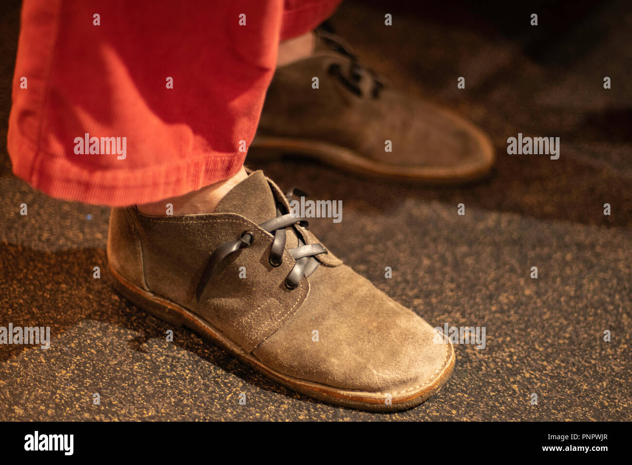 New York, USA, 22nd September, 2018 Sharon Raymond, who teaches shoemaking, models the shoes she made by hand at the World Maker Faire in New York City Credit: L.A. Faille/Alamy Live News Stock Photo