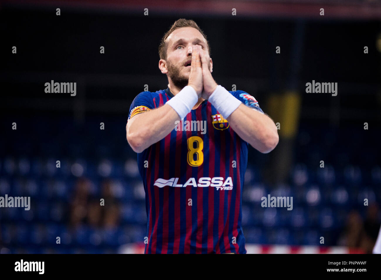 Barcelona, Spain. 22 September 2018. EHF Champions League Velux handball,  FC Barcelona Lassa versus Telekom Veszprem HC; Victor Tomas of FC Barcelona  Lassa Credit: UKKO Images/Alamy Live News Stock Photo - Alamy