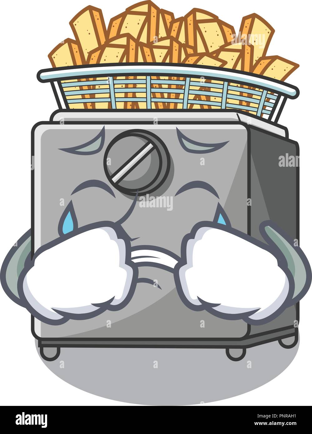 Crying cooking french fries in deep fryer cartoon Stock Vector Image