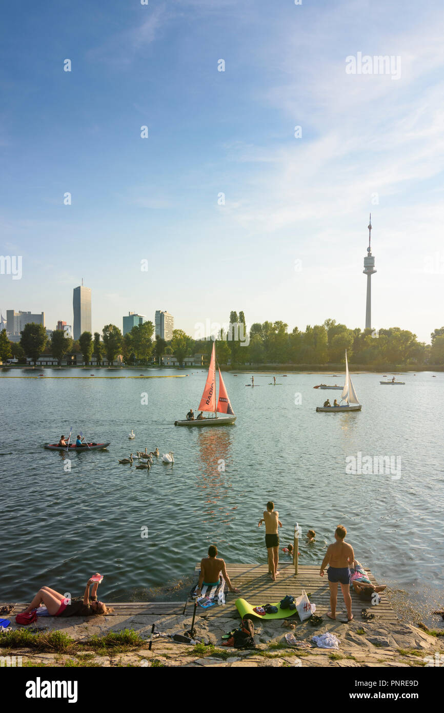 Wien, Vienna river Alte Donau (Old Danube), Donauturm (Danube Tower