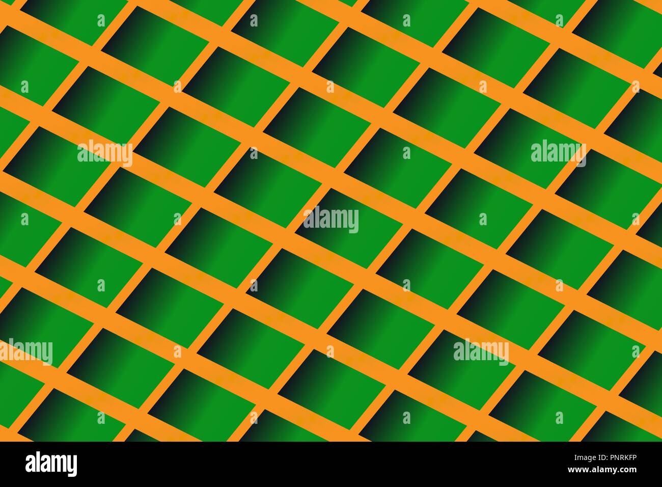 Diagonal symmetrical pattern of rectangles in green and orange with gradient Stock Vector