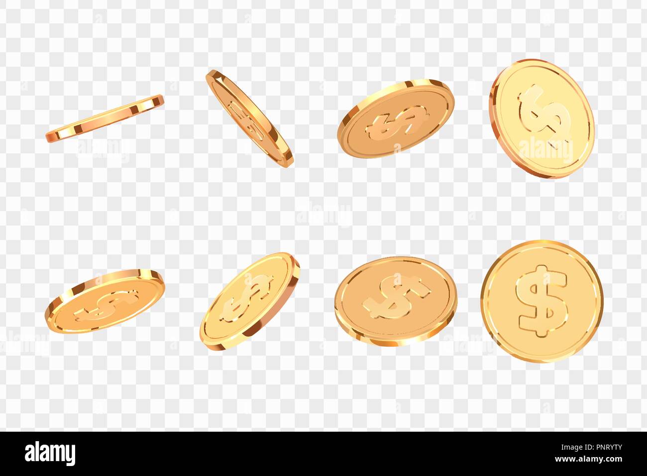 Golden coins. Realistic gold money isolated on a transparent background ...