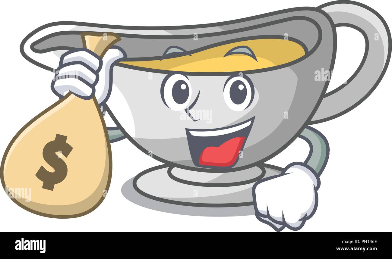 With money bag a character dish pouring sauce boat Stock Vector Image