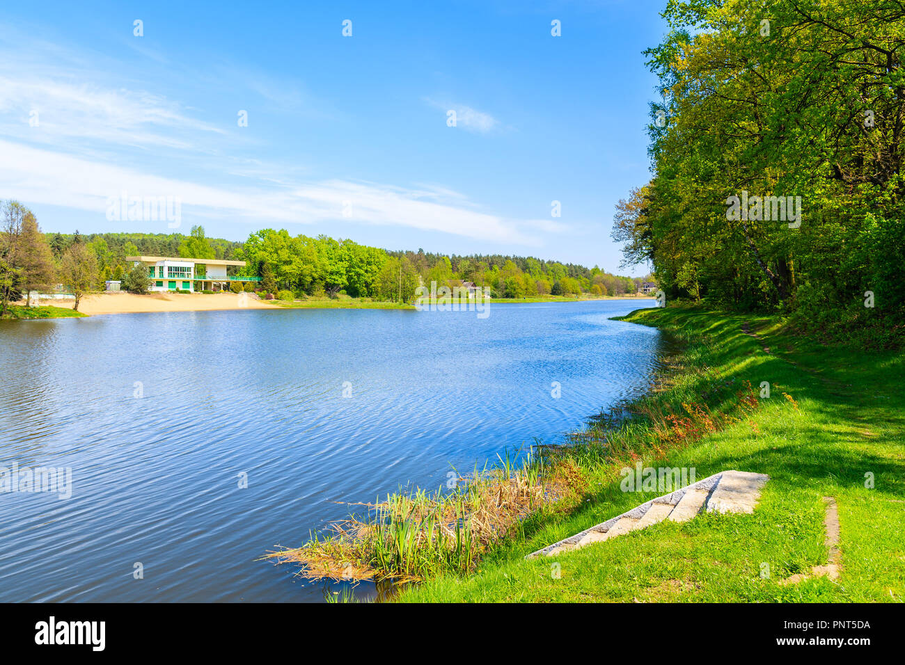 Small lake in spring season near Alwernia village, Poland Stock Photo