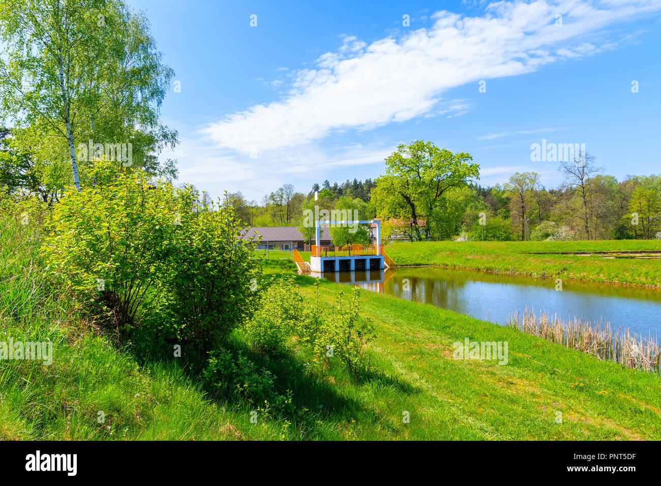 Small lake in spring season near Alwernia village, Poland Stock Photo