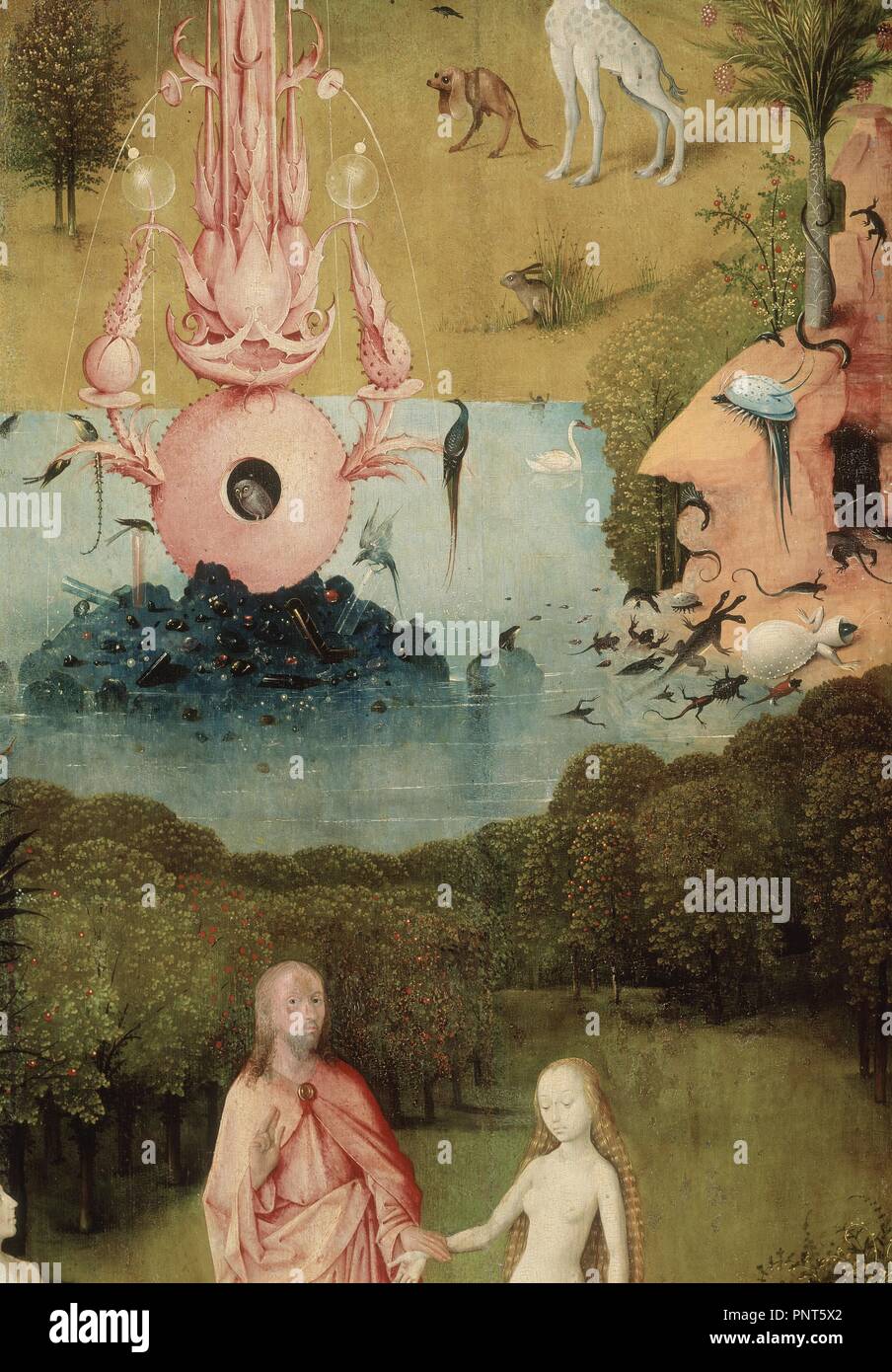 DETALLE DEL PANEL IZQUIERDO DEL TRIPTICO - EL JARDIN DE LAS DELICIAS -  1503/1504 - O/T - NP 2823 - GOTICO FLAMENCO - CONJUNTO 1290. Author: BOSCH,  HIERONYMUS. Location: MUSEO DEL PRADO-PINTURA. MADRID. SPAIN Stock Photo -  Alamy, image size:904x1390