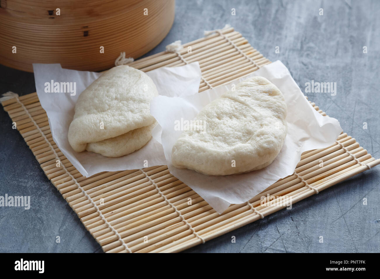 Gua bao, steamed buns in bamboo steamer, bao buns Stock Photo Alamy