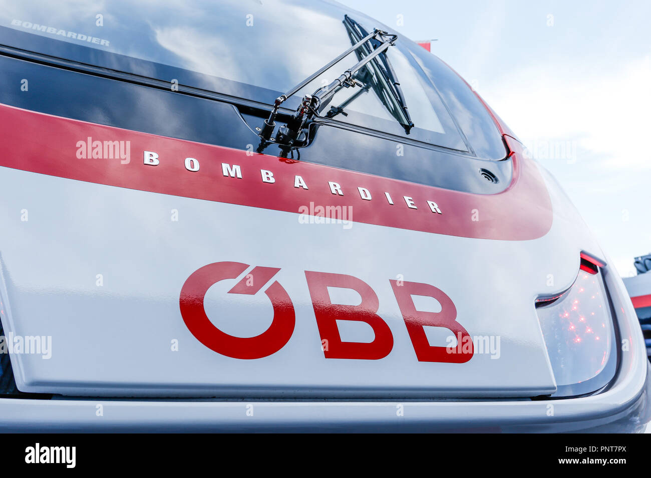 The first new generation 21 …BB Cityjets are to be deployed in Vorarlberg starting in 2019. Tirol also follows suit with 25 …BB Cityjets TALENT 3 ordered in July 2018, the first of which scheduled to be on rails starting in 2020. All vehicles in Austria and Germany will receive unrestricted registration, with six of the 25 vehicles in Tyrol also being registered in Italy so that cross-border traffic to South Tyrol will be possible without changing trains at the Brenner Pass. The first finished train is showcased together with the manufacturer Bombardier Transportation at InnoTrans Ð the intern Stock Photo