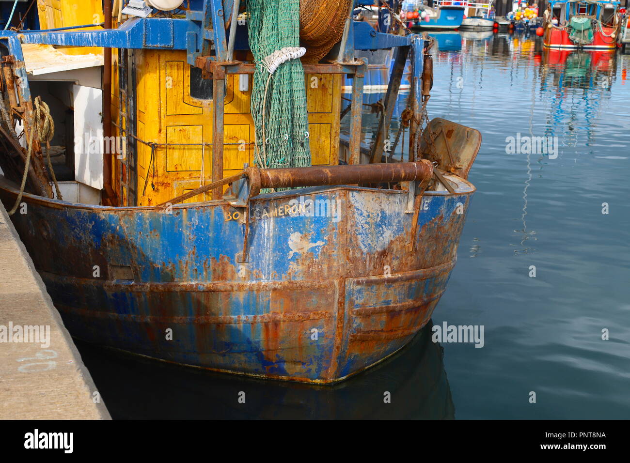 Stern of a trawler in Portavogie Fishing Port, Ards Peninsula, County Down, Northern Ireland, U.K. Stock Photo