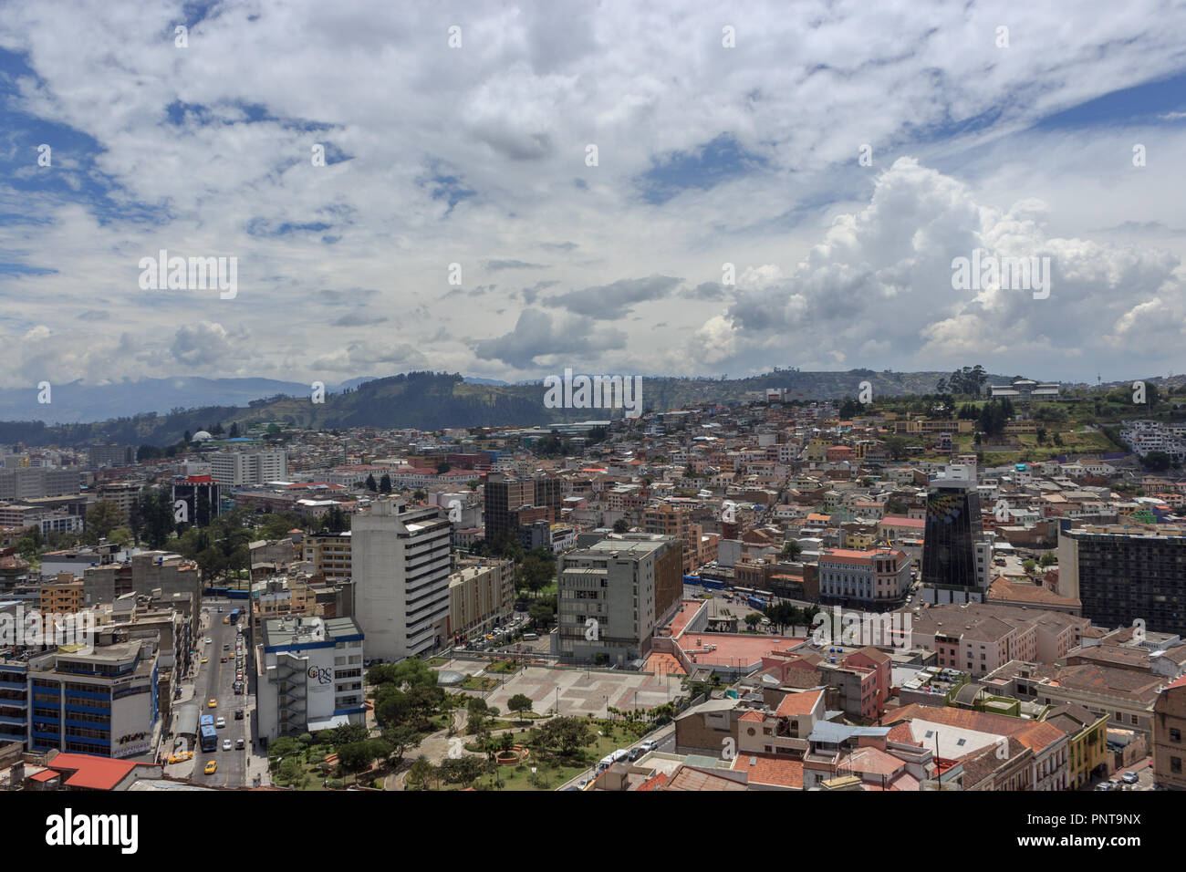 Aerial view over the capital of ecuador quito Stock Photo
