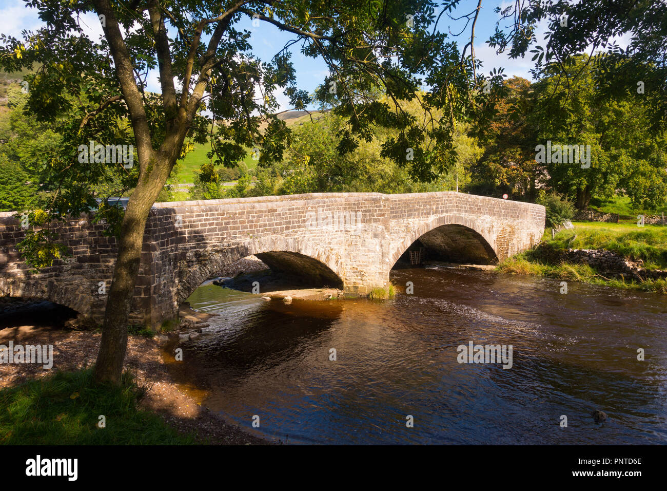 The bridge over the river Wharfe at Buckden in the Yorkshire Dales Stock Photo