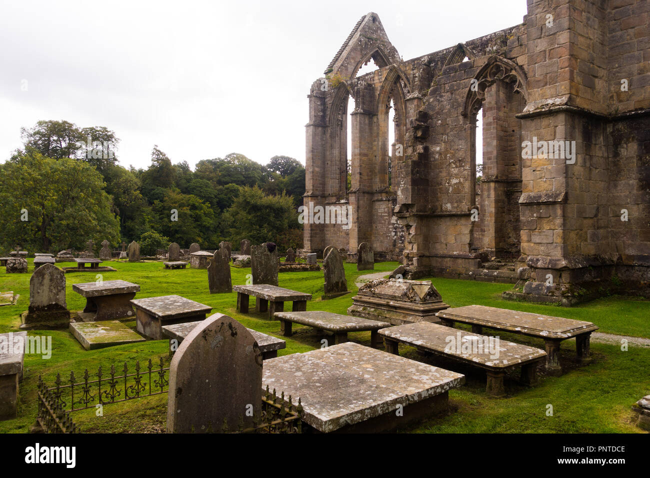 Table top tombs at Bolton Abbey in Wharfedale, Yorkshire, England Stock Photo