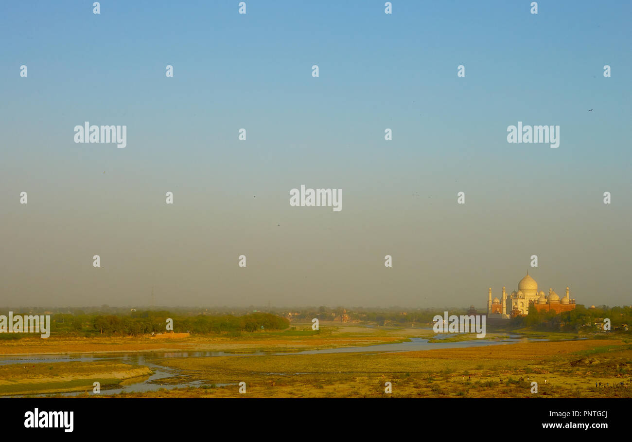 Taj Mahal with Yamuna River, Agra, India Stock Photo