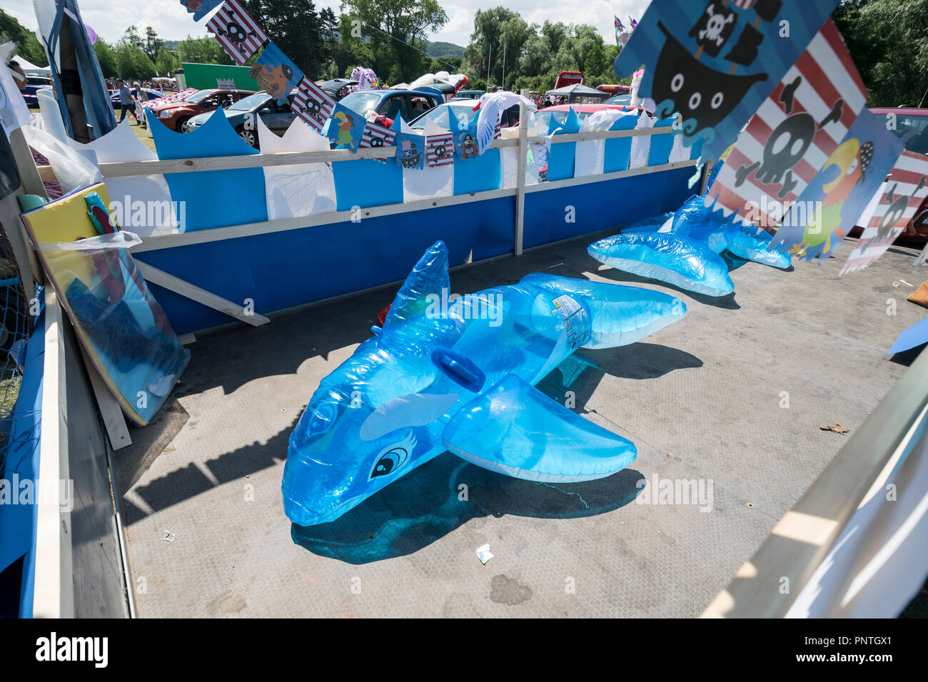 Abergele Carnival and Fate July 14th 2018 on the North Wales coast Environmental issues display float Stock Photo