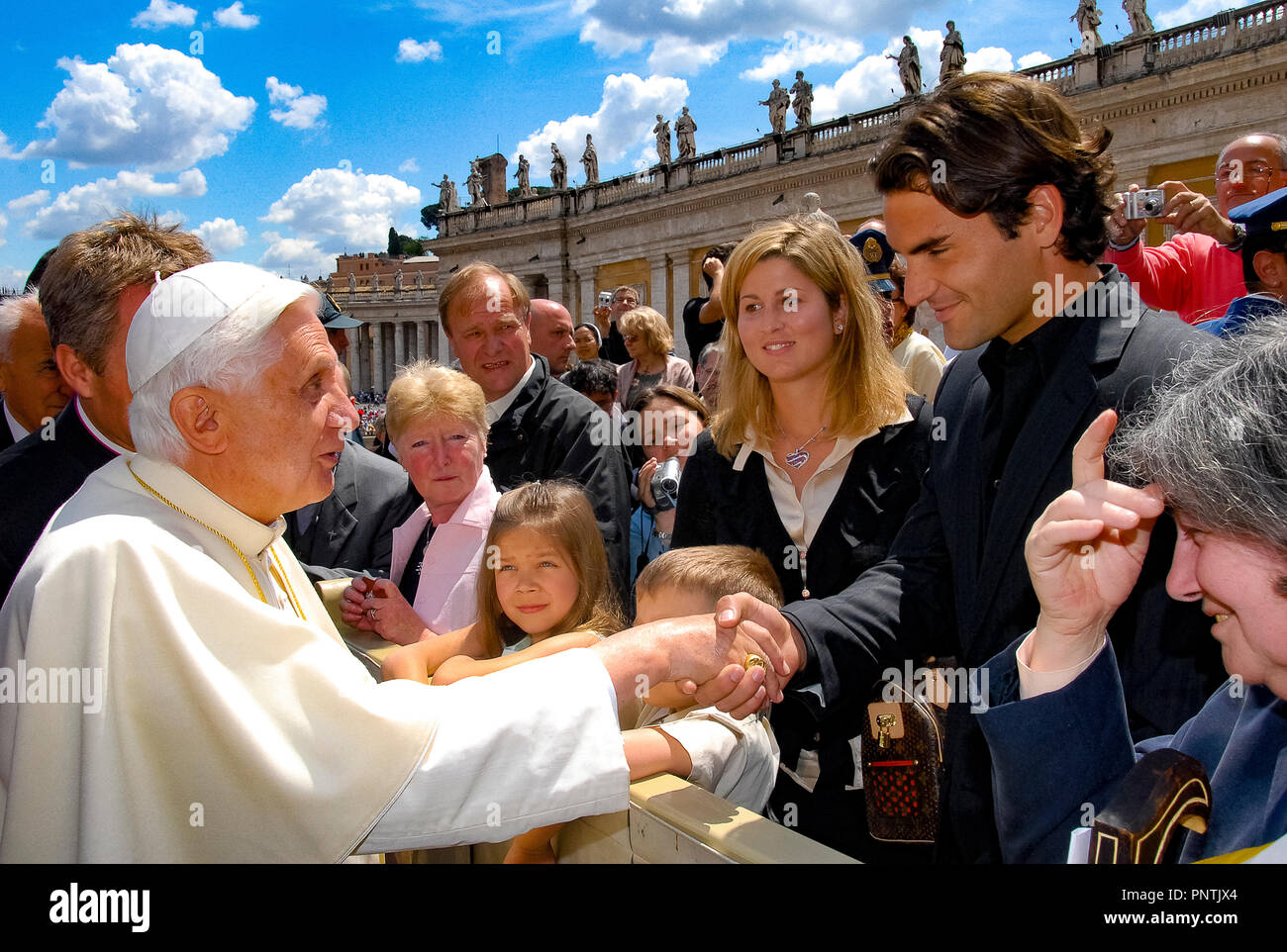 Pope benedict XVI general audience with Roger Federer tennis player - 10/05/2016 Stock Photo