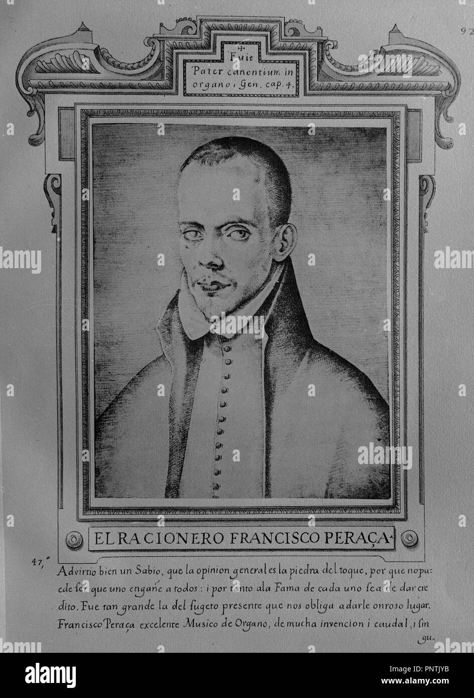 FRANCISCO PERACA - LIBRO DE RETRATOS DE ILUSTRES Y MEMORABLES VARONES - 1599. Author: PACHECO, FRANCISCO. Location: MUSEO LAZARO GALDIANO-COLECCION. MADRID. SPAIN. Stock Photo