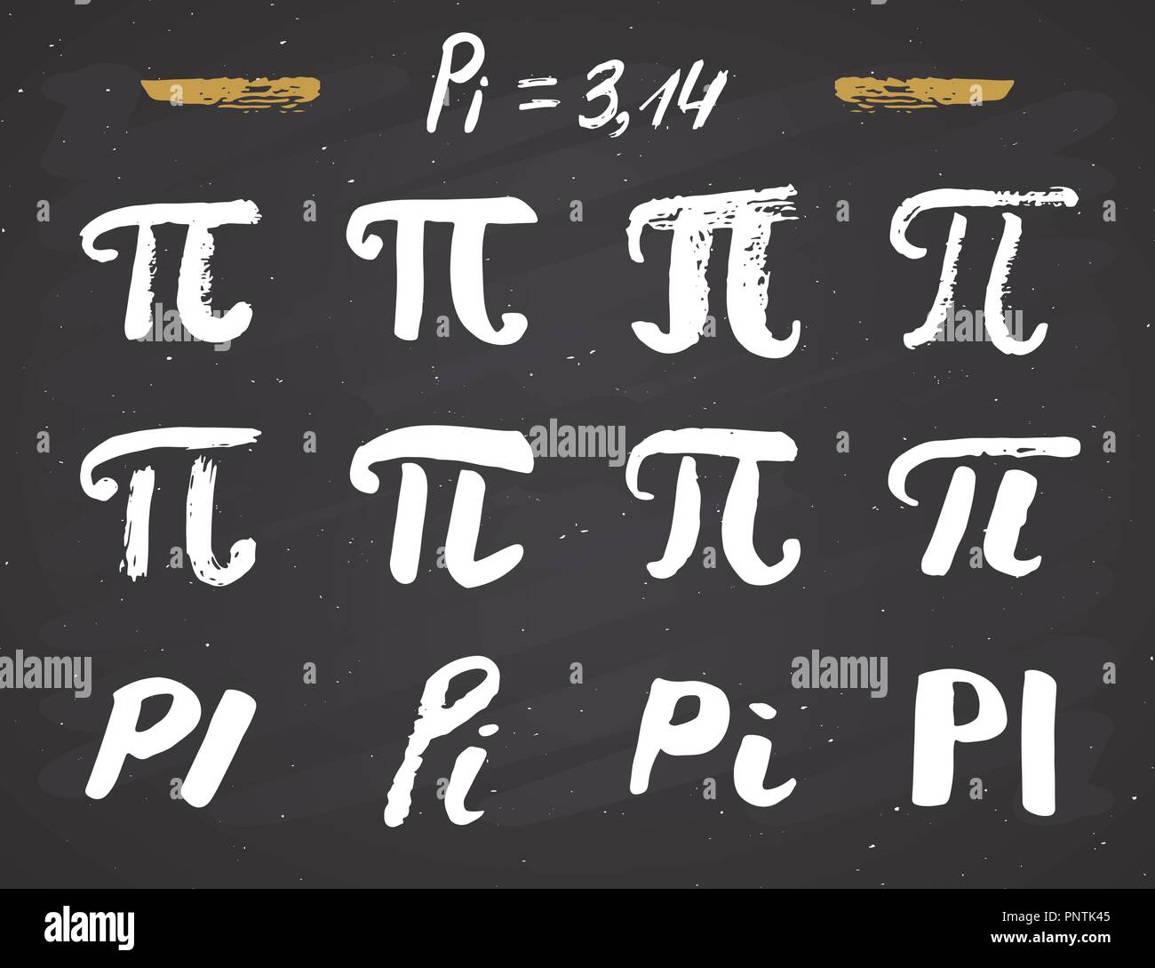 Pi symbols hand drawn icons set , Grunge calligraphic mathematical sign