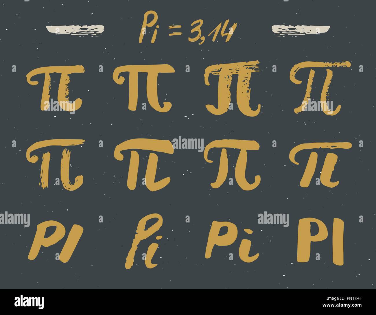 Pi symbols hand drawn icons set , Grunge calligraphic mathematical sign