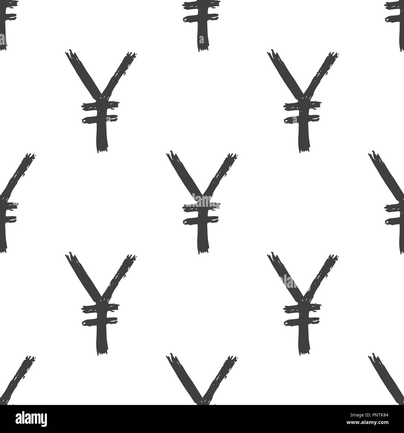 Yen Sign Icon Brush Lettering Seamless Pattern Grunge Calligraphic 