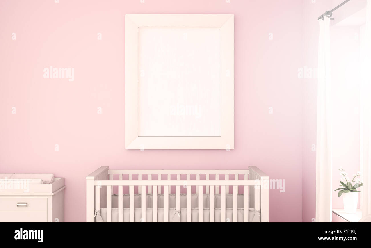 Download White Frame Mockup On Baby Room Wall 3 Rendering Stock Photo Alamy PSD Mockup Templates