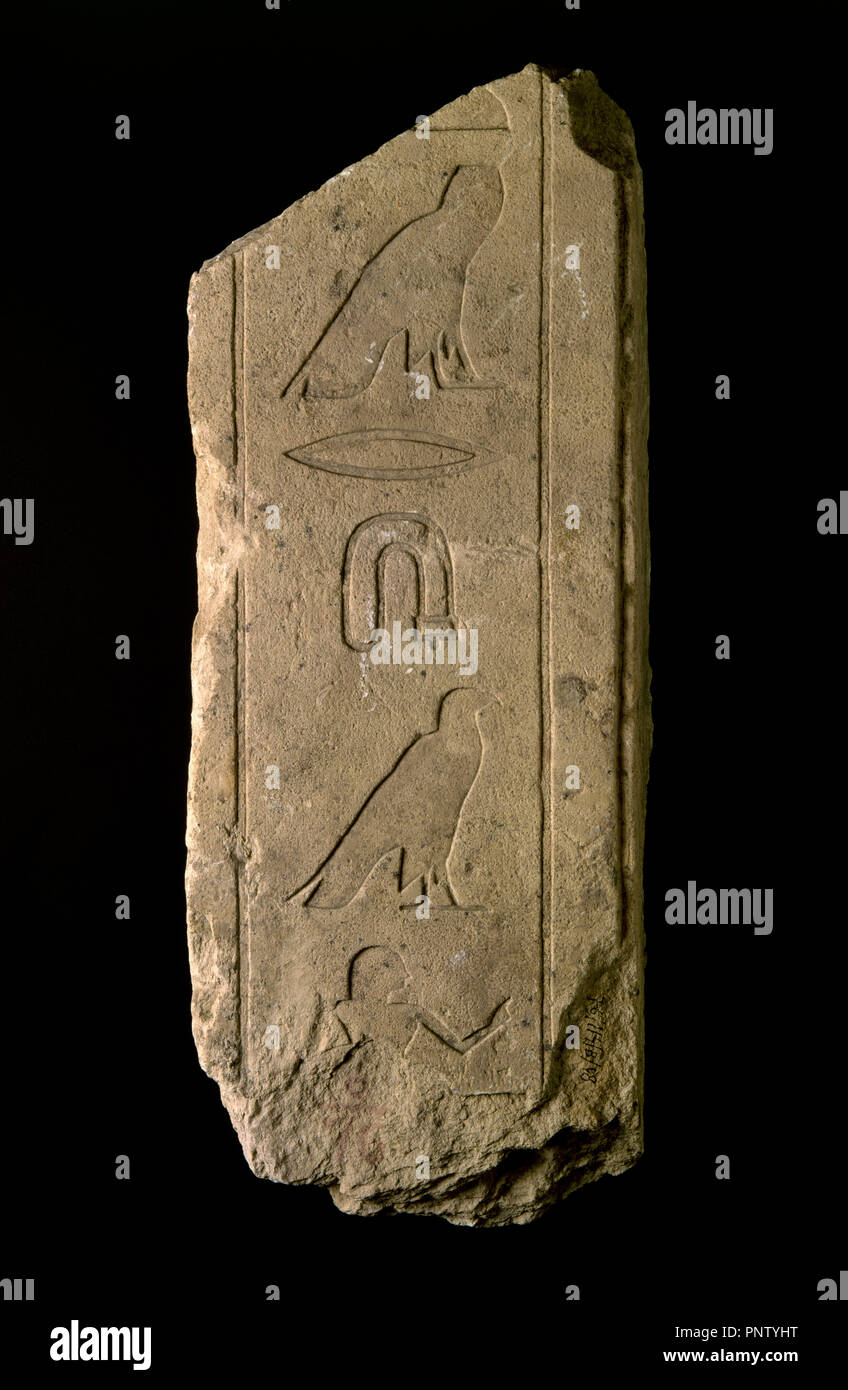 Detail of an Egyptian hieroglyph carved in stone. National Arcaheological Museum. Madrid. Spain. Stock Photo