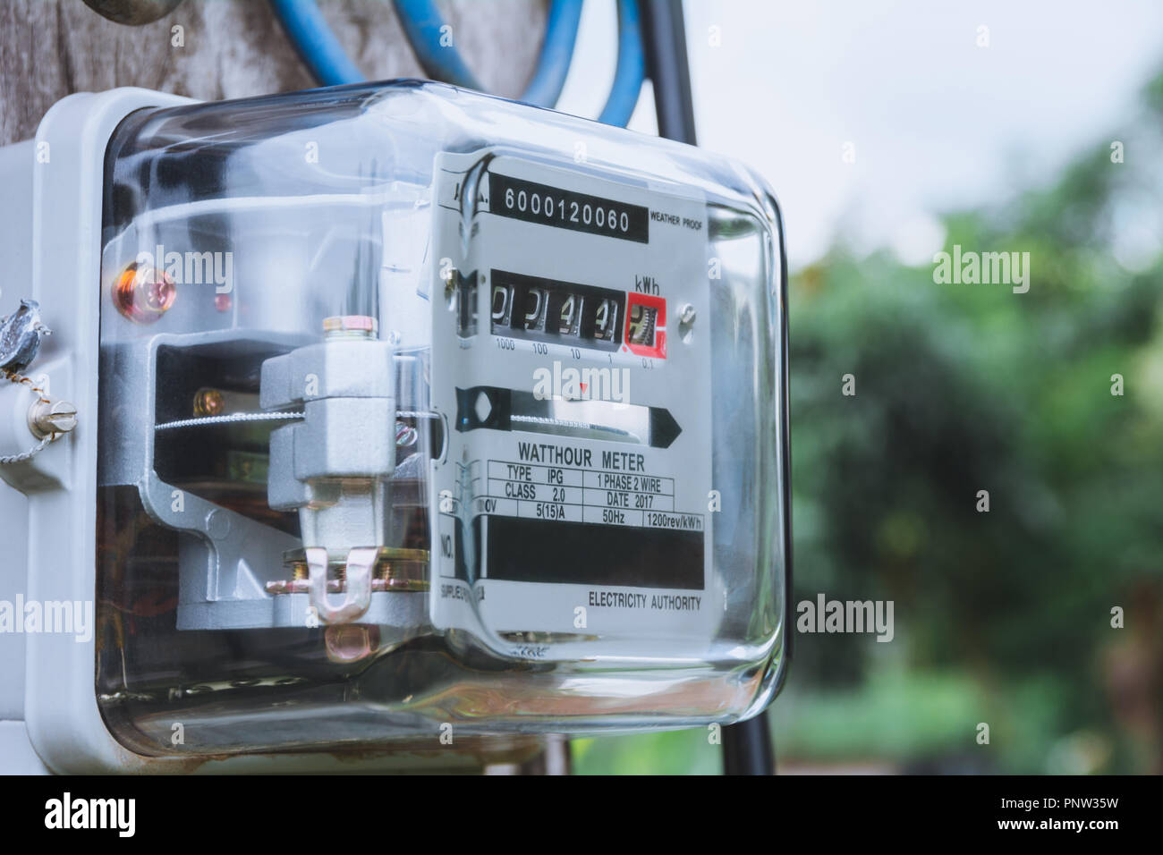 Electric power meter measuring power usage. Watt hour electric meter