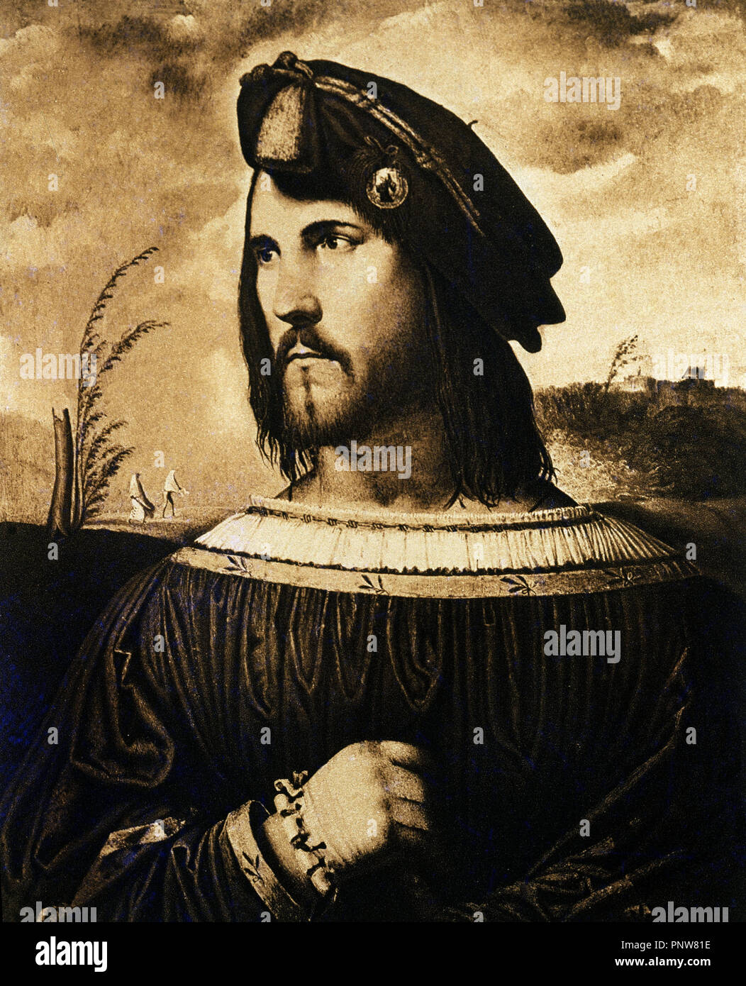 Portrait of Cesar Borgia (1475-1507), son of Pope Alexander VI. Author: MELONE ALTOBELLO. Location: ACADEMIA CARRARA. BERGAMO. Stock Photo