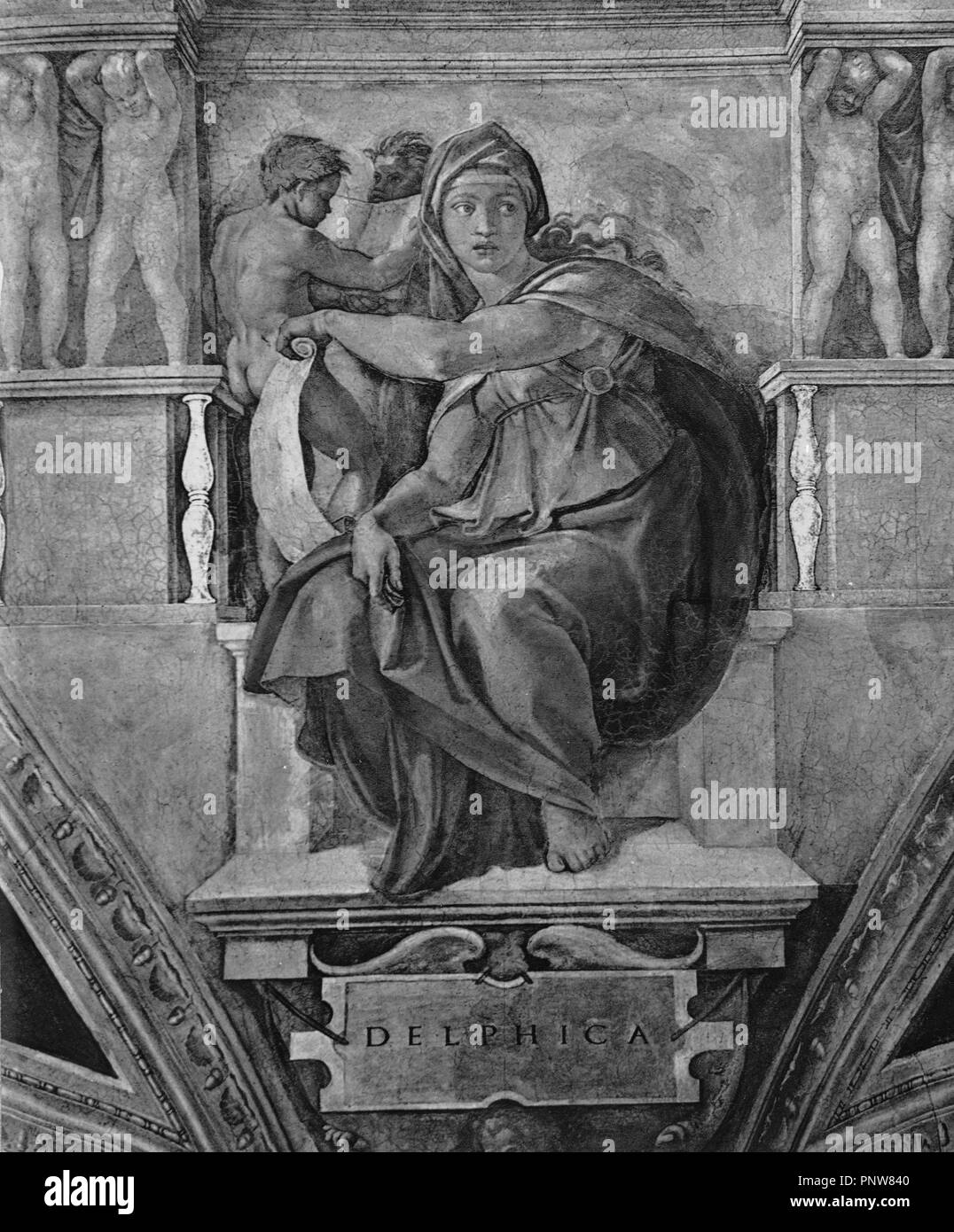 LA SIBILA DELPHICA - SIGLO XVI - RENACIMIENTO ITALIANO. Author: Michelangelo. Location: BIBLIOTECA NACIONAL-COLECCION. MADRID. SPAIN. Stock Photo