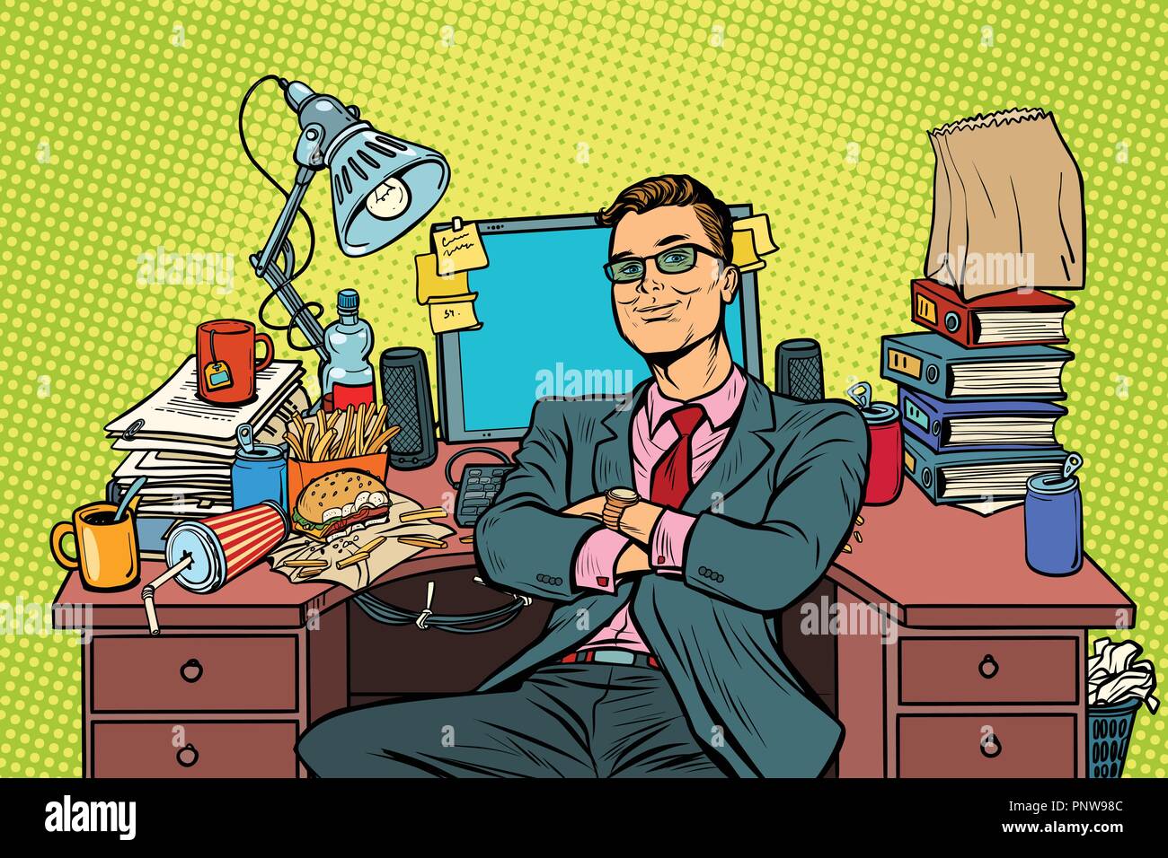 businessman, workplace. Pop art retro vector illustration vintage kitsch Stock Vector