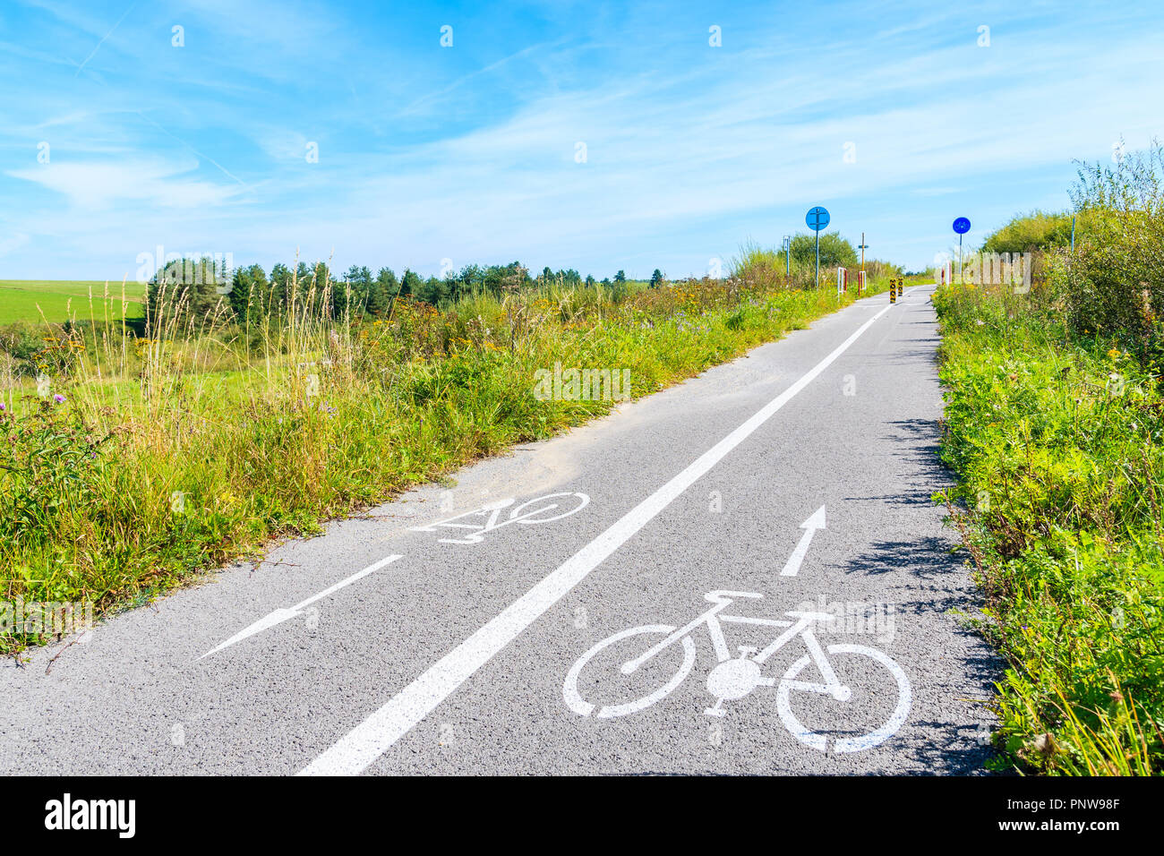Cycling track in beautiful summer landscape of Tatry Mountains near Czarny Dunajec, Poland Stock Photo