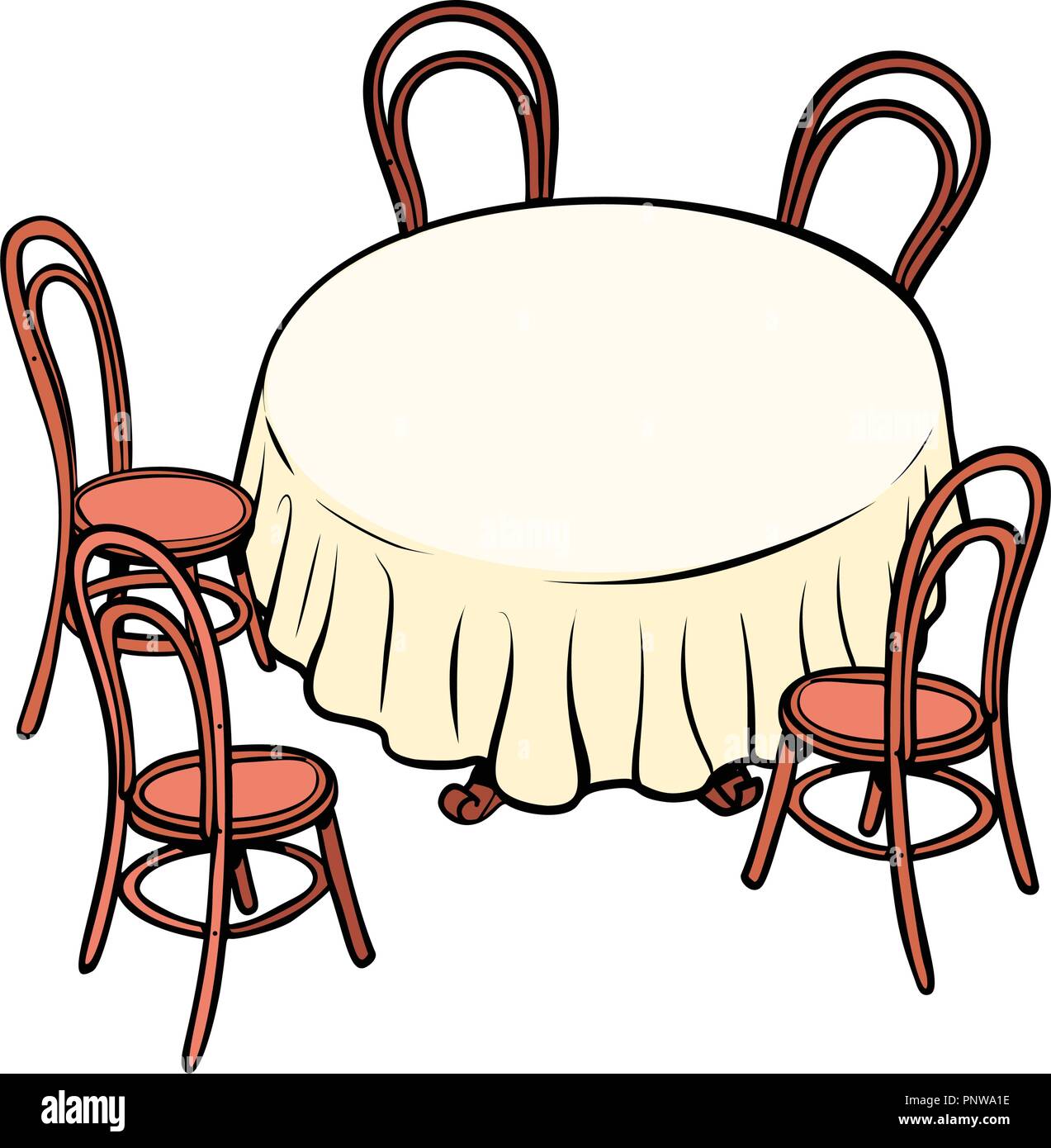 Вектор стол со скатертью и стульями