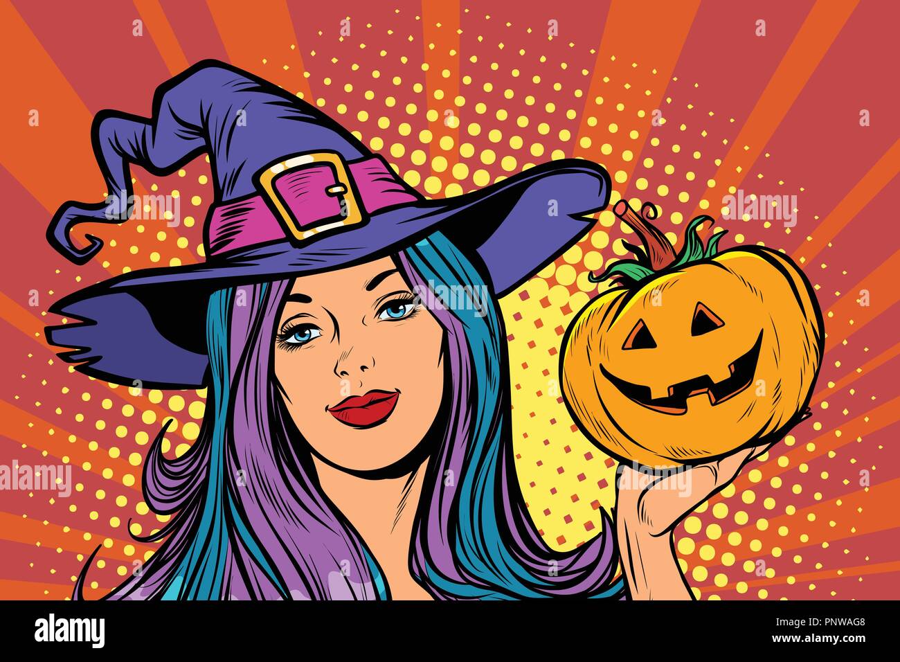 happy Halloween witch with pumpkin. Pop art retro vector illustration  vintage kitsch Stock Vector Image & Art - Alamy
