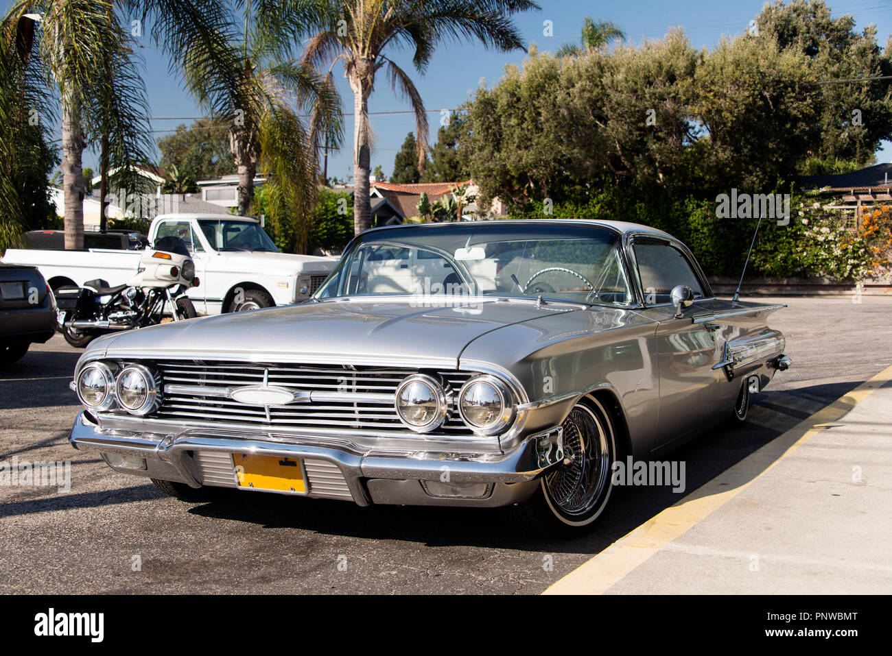 A view of a classic vintage car in the street in Los Angeles Stock