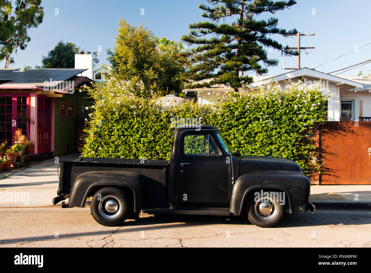 A view of a classic vintage car in the street in Los Angeles Stock