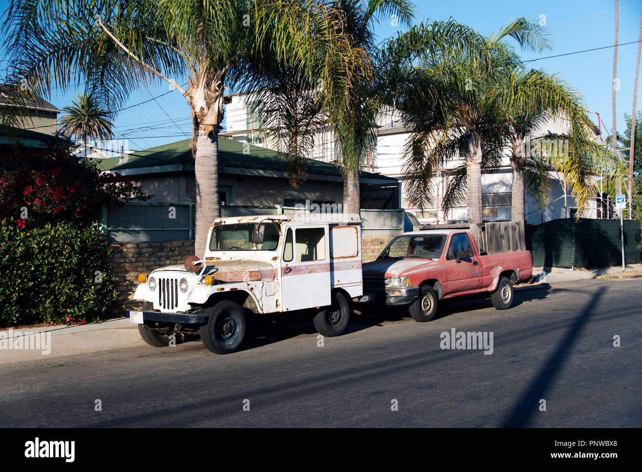A view of a classic vintage car in the street in Los Angeles Stock