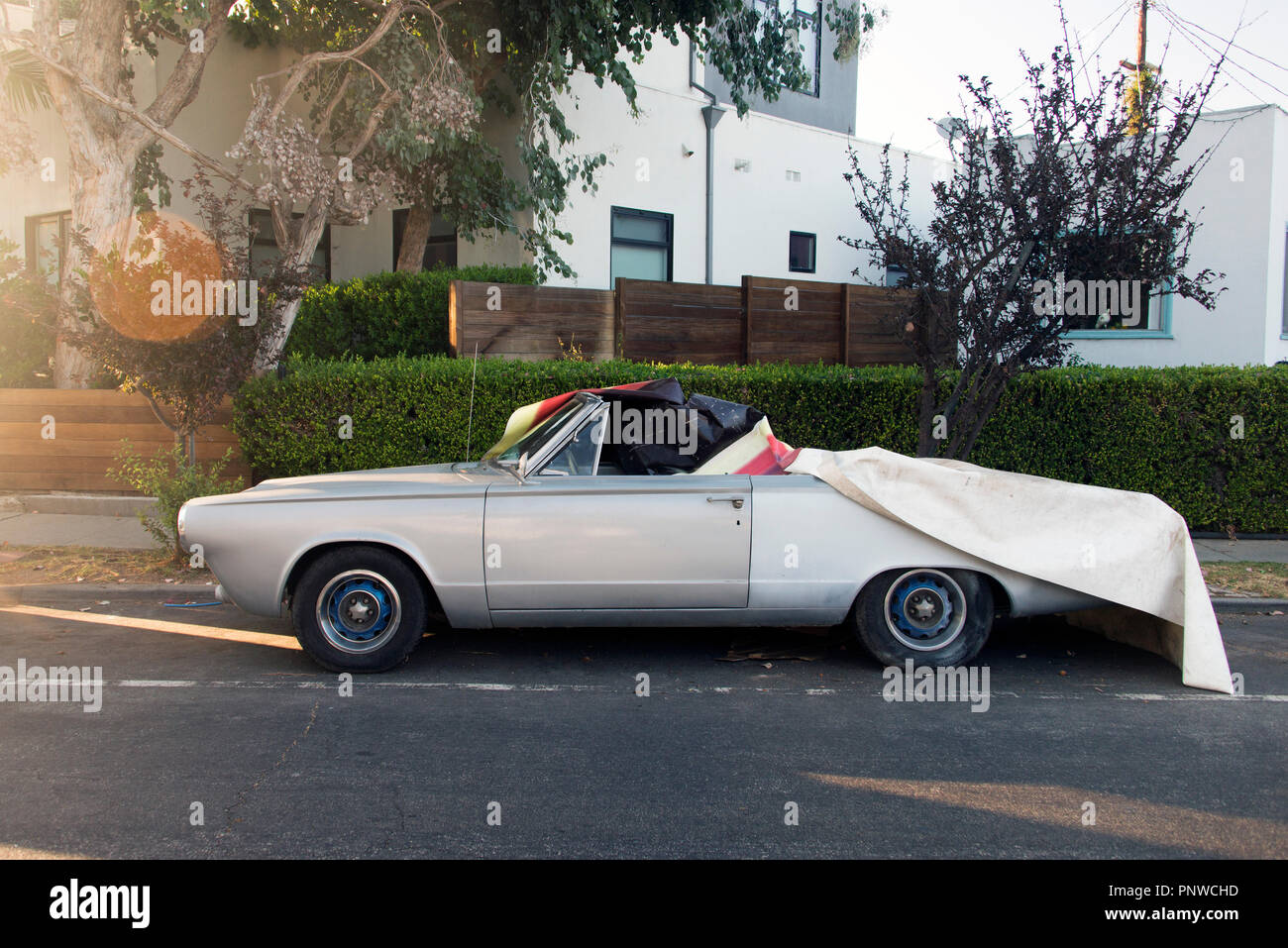 A view of a classic vintage car in the street in Los Angeles Stock