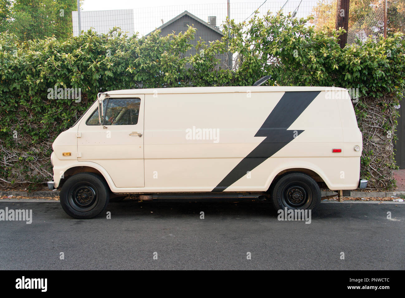 A view of a classic vintage car in the street in Los Angeles Stock