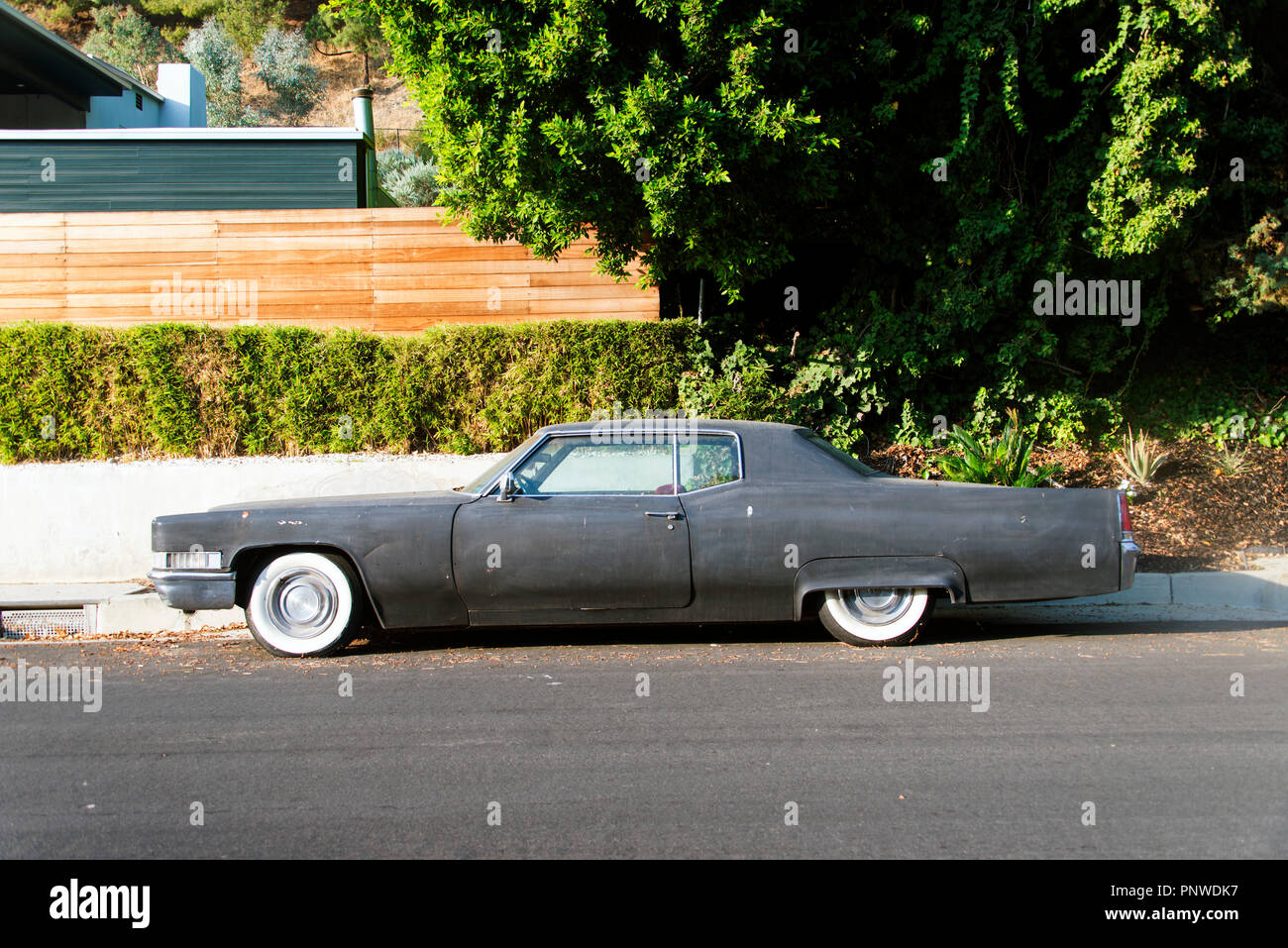 A view of a classic vintage car in the street in Los Angeles Stock